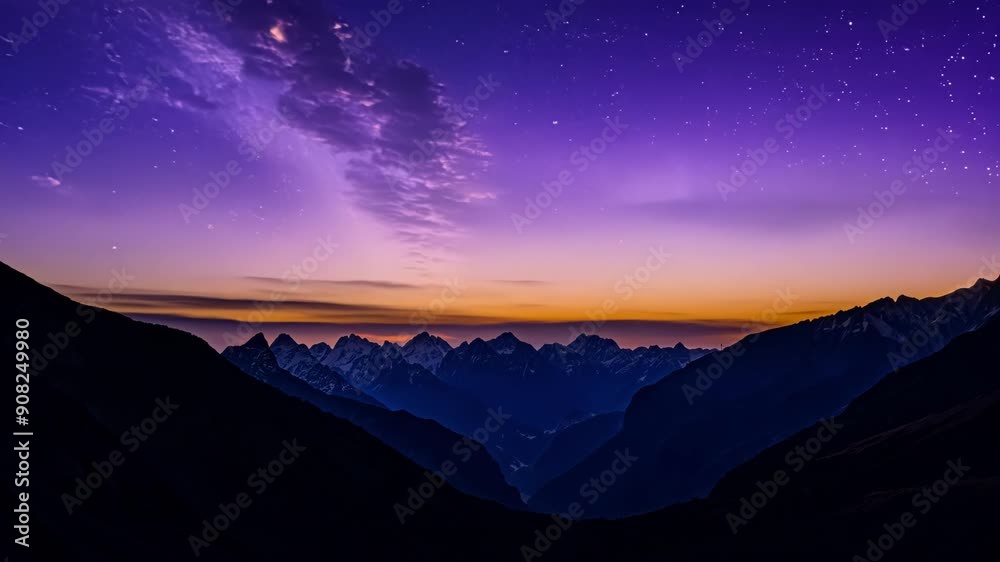 A timelapse video of a mountain pass capturing the changing hues of the sky against the towering mountains as day turns into night. A timelapse video of a mountain pass capturing the changing hues of the sky against the towering mountains as day turns into night.