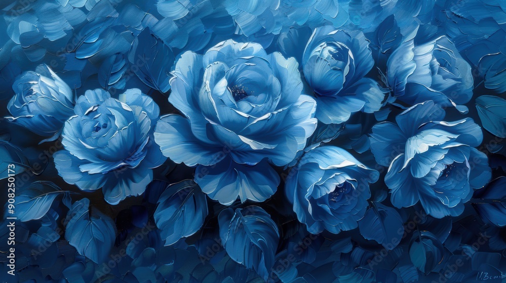 Blue roses oil painting background Blue roses oil painting background