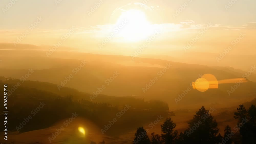 The sun peeks out from behind a thin cloud veil casting a warm glow on ...