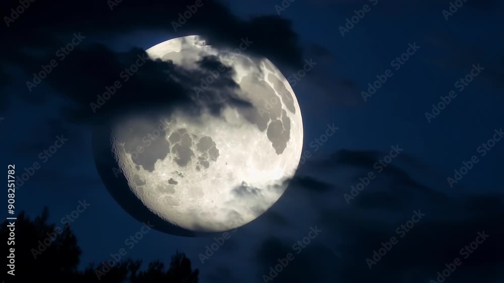 The moon appearing to peek out from behind a of dark clouds revealing its full splendor against the darkening sky. The moon appearing to peek out from behind a of dark clouds revealing its full splendor against the darkening sky.