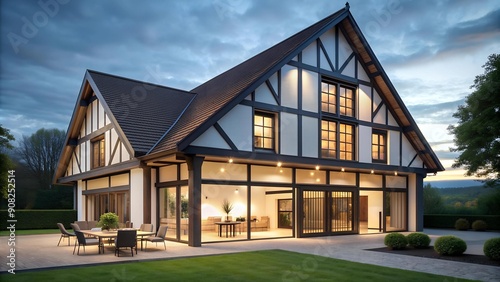 Modern Minimalist German Farmhouse with Exposed Timber Beams  Generative AI