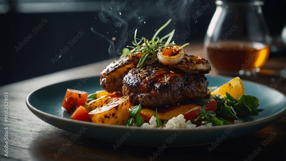 Artistic and refined restaurant meal with a focus on luxurious and creative presentation Artistic and refined restaurant meal with a focus on luxurious and creative presentation