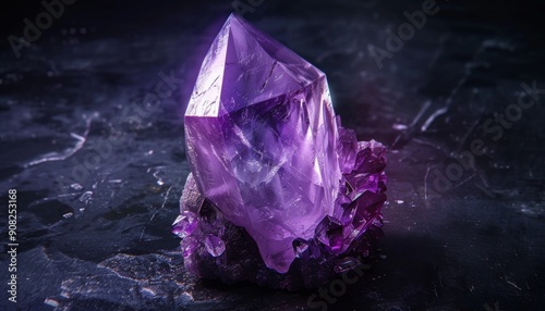 Crystalline amethyst ore in the mine shaft, purple crystal texture.