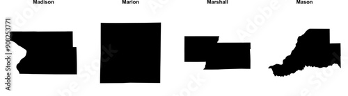 Madison, Marion, Marshall, Mason outline maps