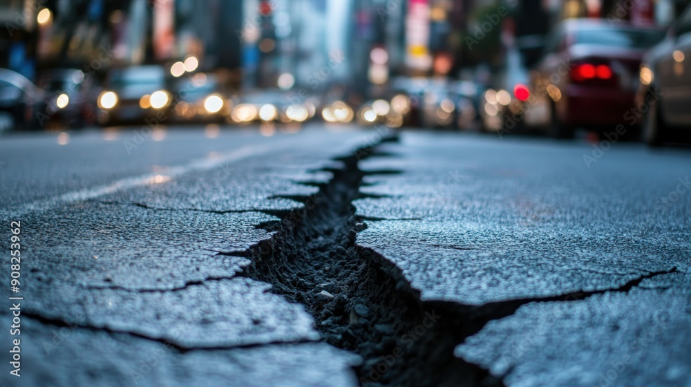 Cracked Asphalt Road in City
