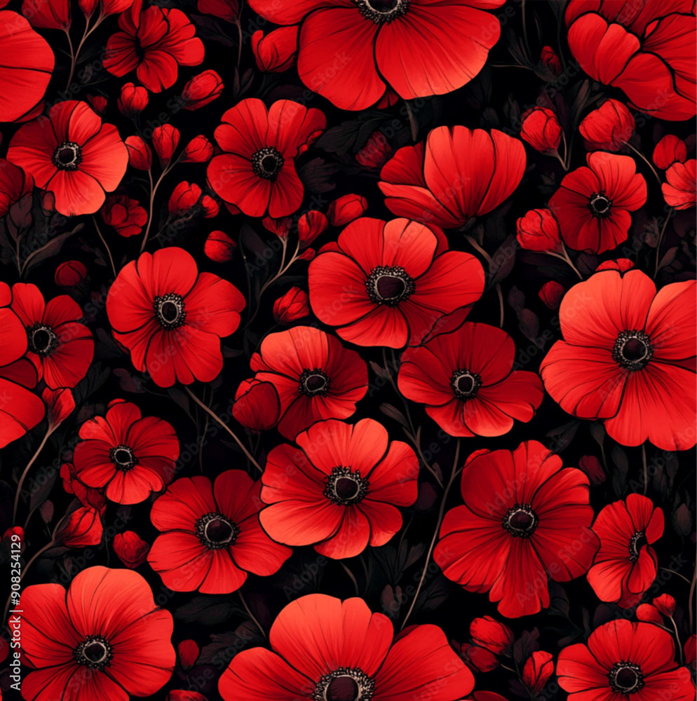steamless pattern of red flowers steamless pattern of red flowers