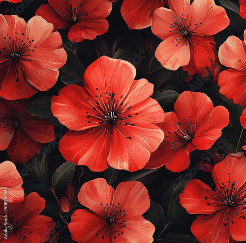 steamless pattern of red flowers  photo