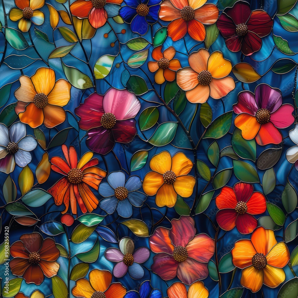 Seamless pattern with flowers stained glass Seamless pattern with flowers stained glass