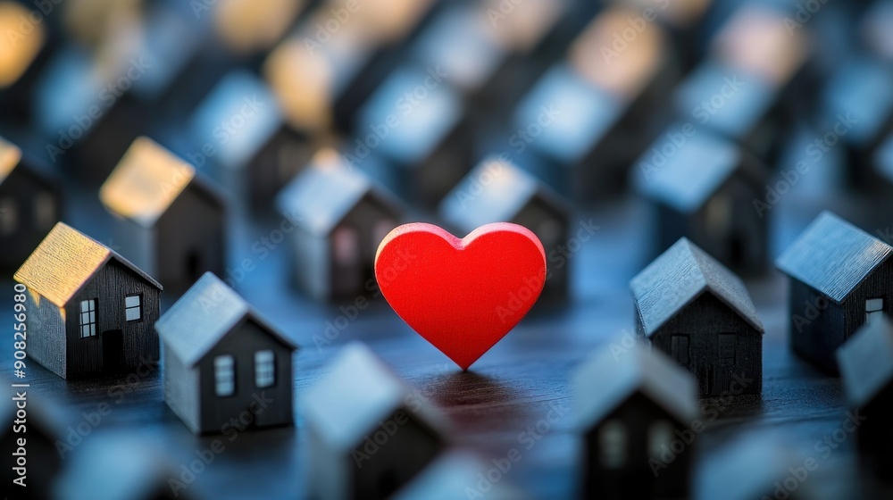 Obraz premium A Red Heart Amongst Tiny Homes