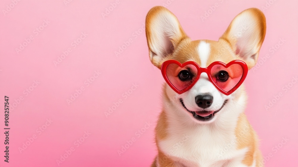Corgi Wearing Heart Shaped Sunglasses