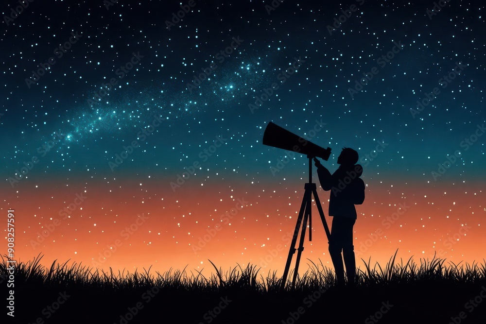 Silhouette of a person gazing at the night sky with a telescope. Silhouette of a person gazing at the night sky with a telescope.