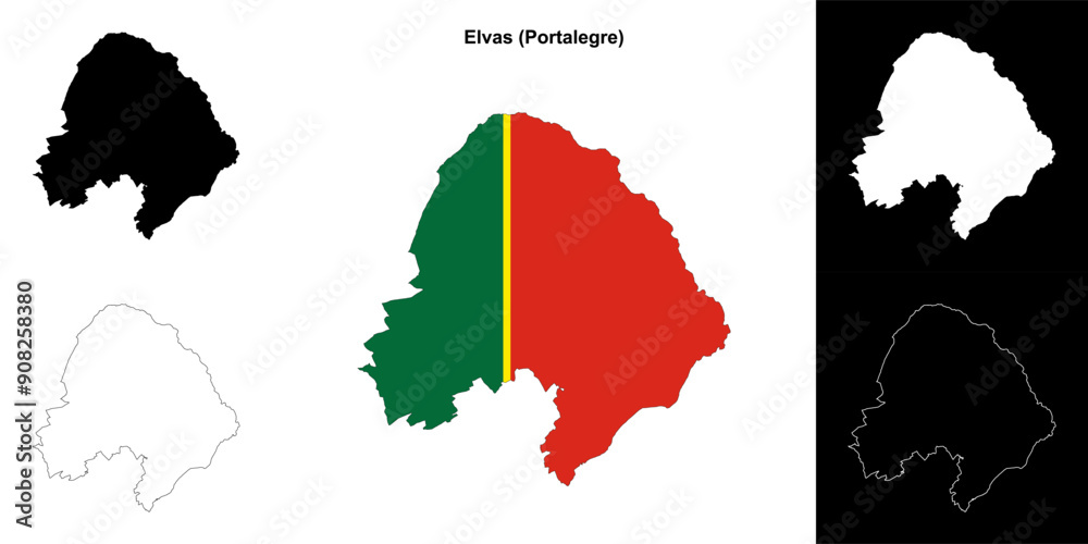 Fototapeta premium Elvas municipality outline map set
