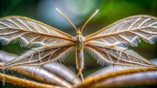 The Art of Nature: A Plume Moth in Abstract Form  generative AI photo