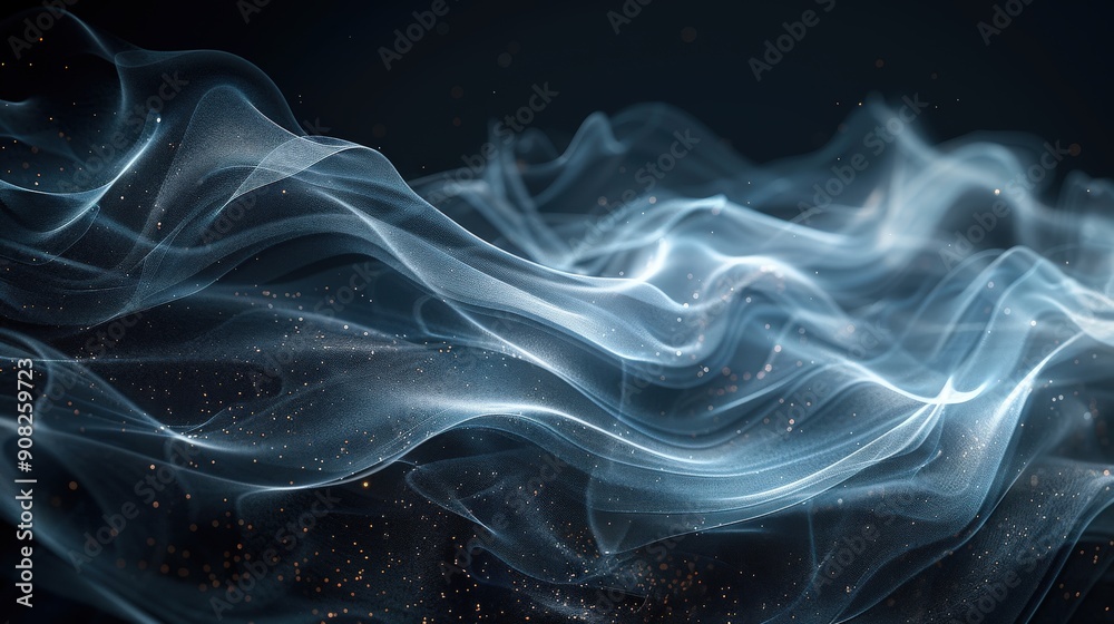 Fototapeta premium Crystal-clear photo showcasing ethereal smoke trails on a dark background, capturing the graceful and intricate patterns with high-definition detail and smooth flow