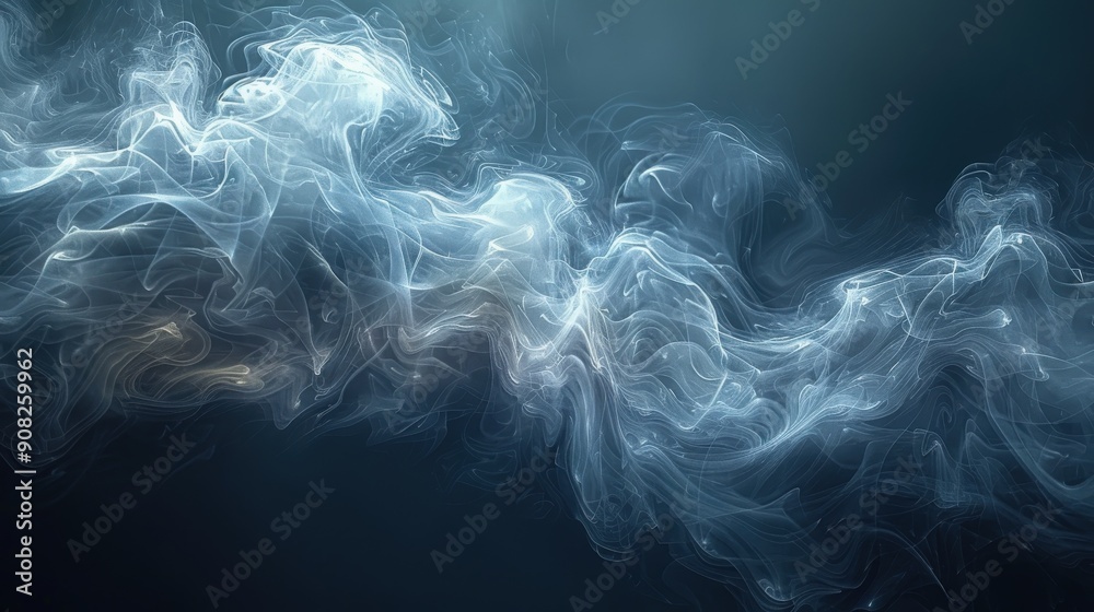 Fototapeta premium Crystal-clear image of smoke trails forming ethereal shapes against a dark background, capturing the delicate and flowing patterns of the smoke with stunning clarity