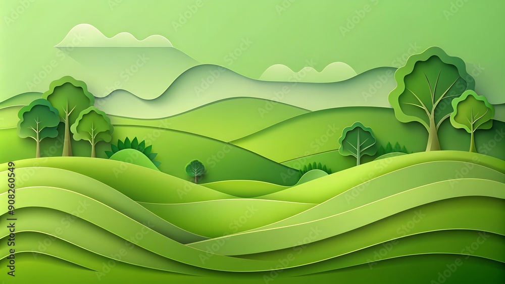 Emerald Hills: A Serene Green Paper Cut Landscape AI generated Emerald Hills: A Serene Green Paper Cut Landscape AI generated