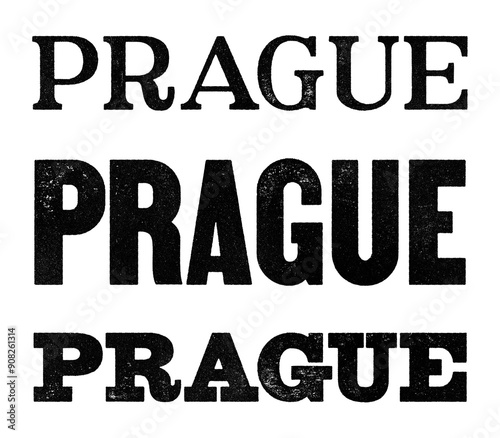 Photography Prague city name written in distressed vintage serif, sans serif and slab serif