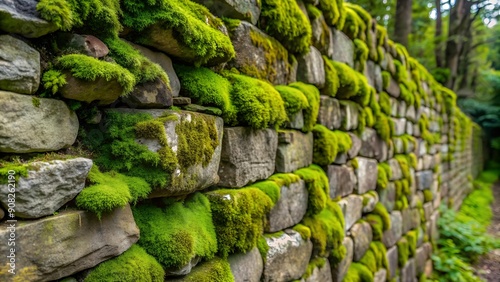 Whispers of Time: A Moss-Covered Stone Wall's Silent Story  AI Generated photo