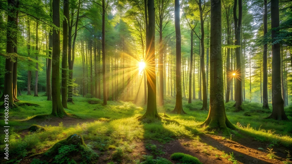 Fototapeta premium Golden Hour in the Emerald Forest generative AI