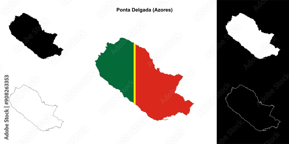 Fototapeta premium Ponta Delgada municipality outline map set