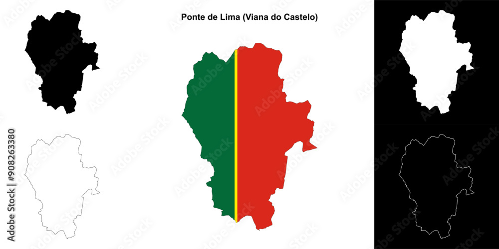 Fototapeta premium Ponte de Lima municipality outline map set