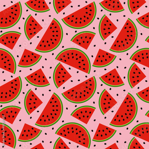 Nahtloses Muster mit Wassermelonen auf rosafarbenem Hintergrund.