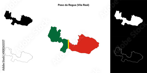 Peso da Regua municipality outline map set