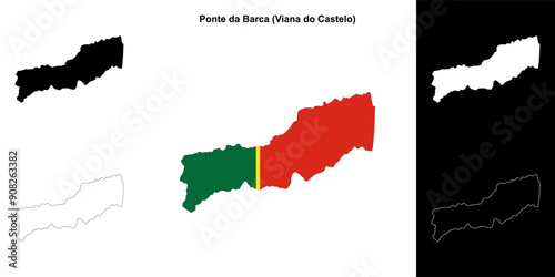 Ponte da Barca municipality outline map set