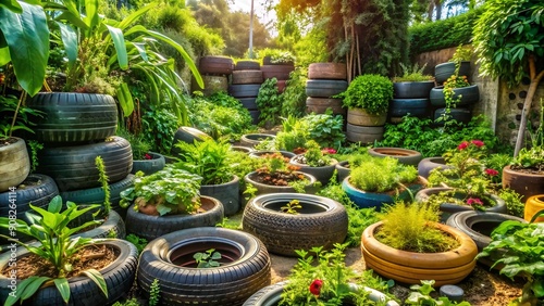 The Urban Jungle: A Lush Oasis Built from Cast-Off Materials  AI Generated