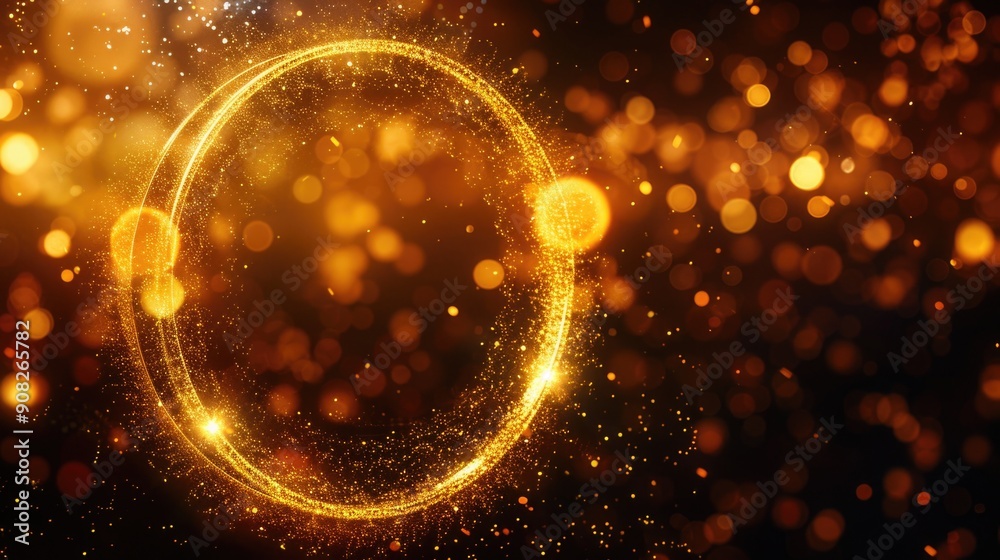 A golden circle with a sparkle on a black background, suitable for use in designs related to luxury, prestige, or spirituality A golden circle with a sparkle on a black background, suitable for use in designs related to luxury, prestige, or spirituality