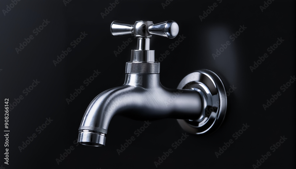 faucet, one, metal, turning, water, iron, stainless, handle, black background, close-up, illustration, art. faucet, one, metal, turning, water, iron, stainless, handle, black background, close-up, illustration, art.
