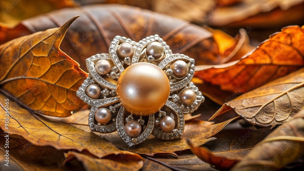 Autumnal Embrace: A Diamond Broach with a Single Pearl, Embracing the Warmth of Autumn Hues AI Generated Autumnal Embrace: A Diamond Broach with a Single Pearl, Embracing the Warmth of Autumn Hues AI Generated