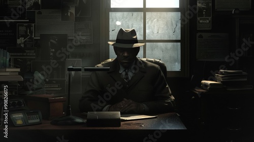 Noir Detective in a Shadowy Office Setting 8 photo