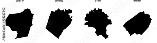 Barbour, Berkeley, Boone, Braxton outline maps