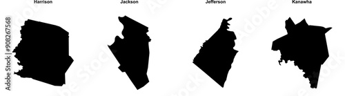 Harrison, Jackson, Jefferson, Kanawha outline maps