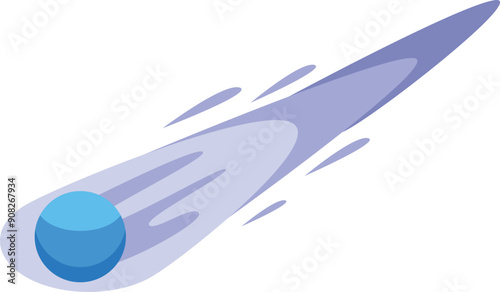 Blue comet is flying at high speed in space, leaving a purple trail