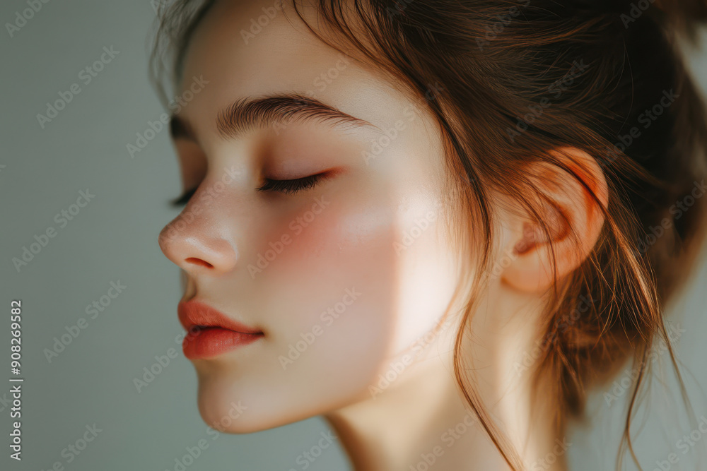 A close up of a girl's face with her eyes closed A close up of a girl's face with her eyes closed