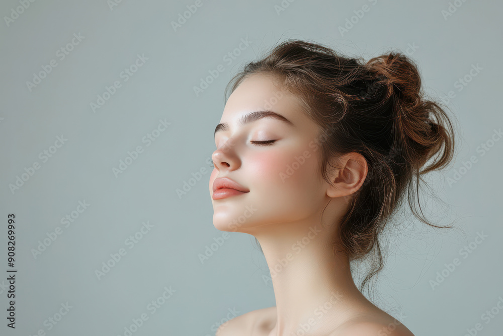 A close up of a girl's face with her eyes closed A close up of a girl's face with her eyes closed