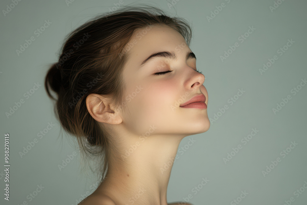 A close up of a girl's face with her eyes closed