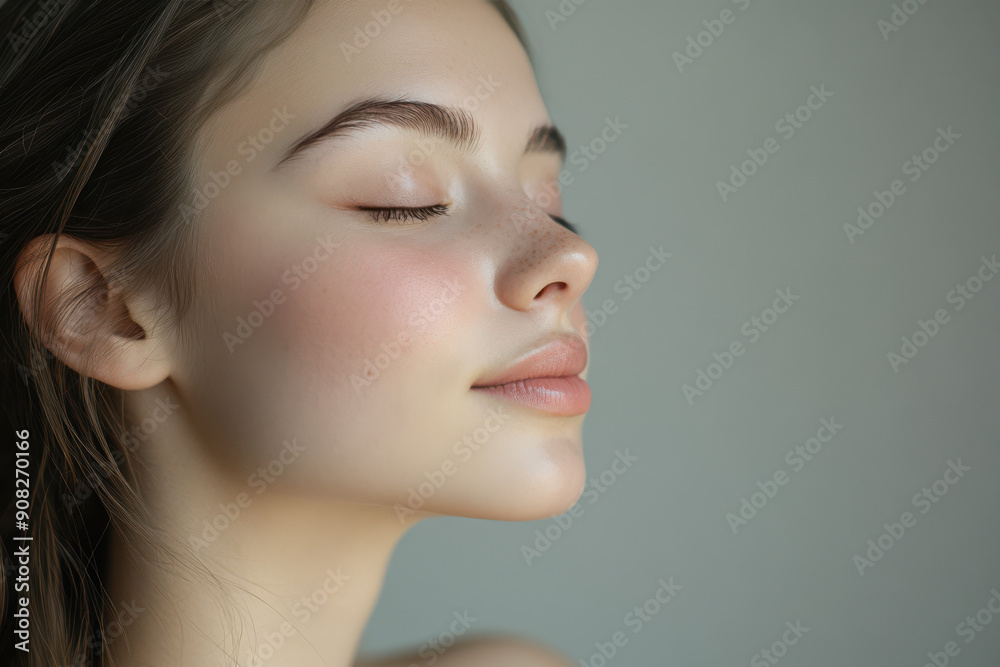A close up of a girl's face with her eyes closed A close up of a girl's face with her eyes closed