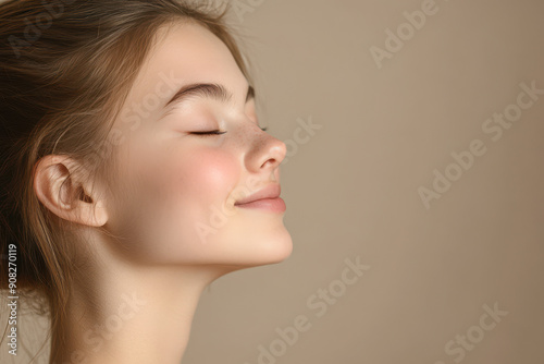 A close up of a girl's face with her eyes closed