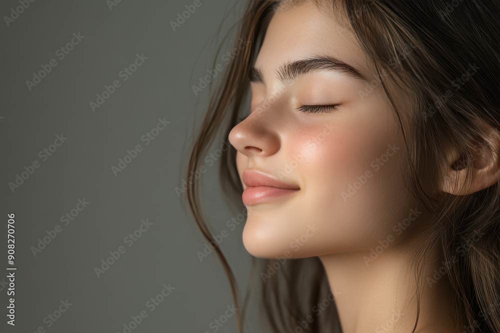 A close up of a girl's face with her eyes closed A close up of a girl's face with her eyes closed