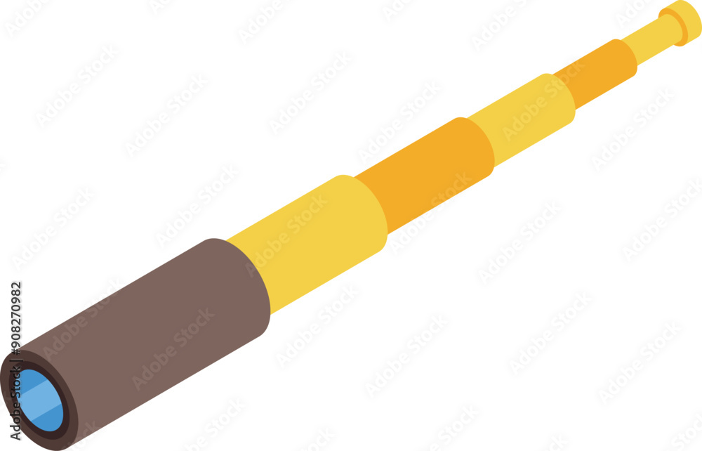 Golden handheld telescope, used for observing distant objects, with a brown handle and a blue lens Golden handheld telescope, used for observing distant objects, with a brown handle and a blue lens