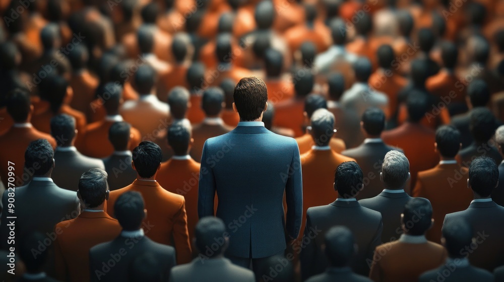 Obraz premium A Single Man Standing Out from the Crowd