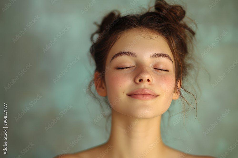 A close up of a girl's face with her eyes closed A close up of a girl's face with her eyes closed