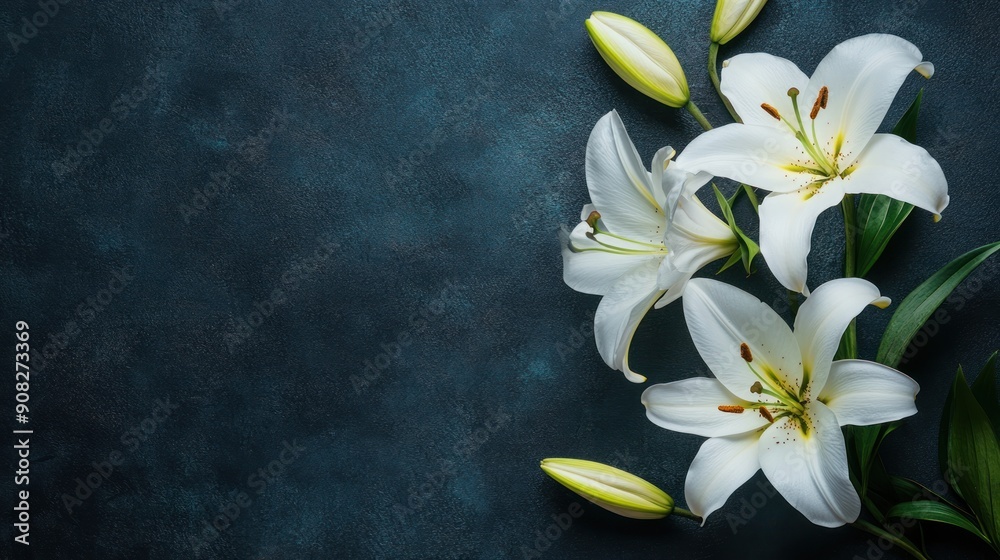 White Lilies on a Blue Background White Lilies on a Blue Background