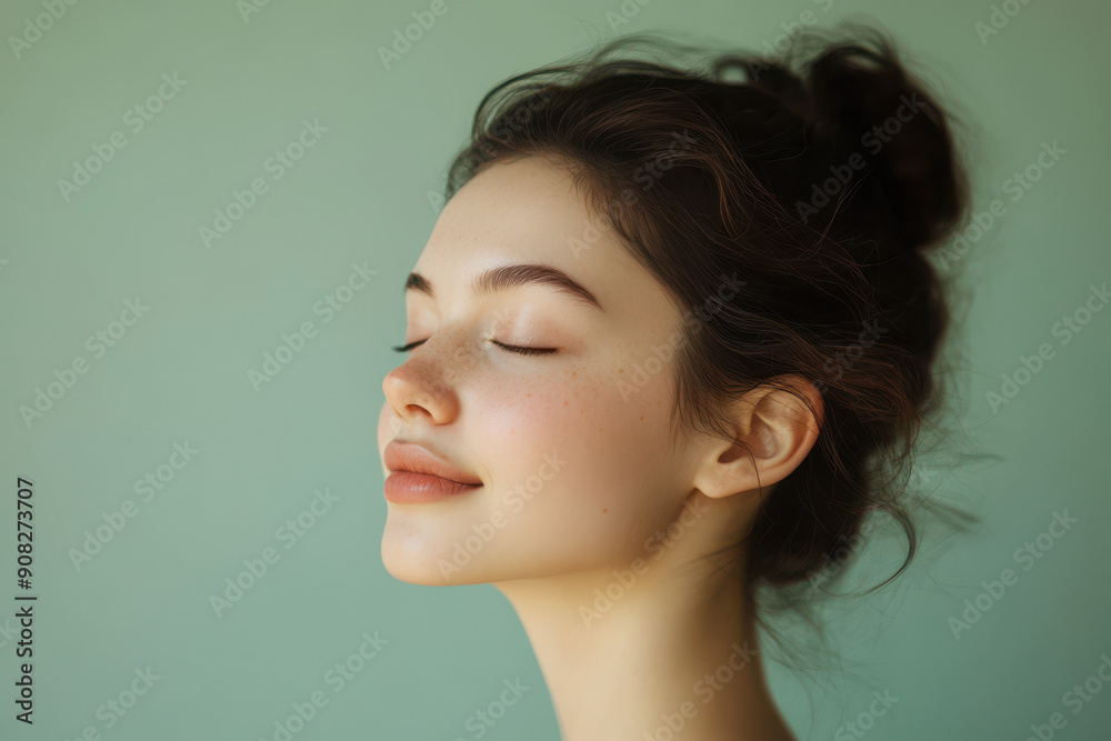 A close up of a girl's face with her eyes closed A close up of a girl's face with her eyes closed