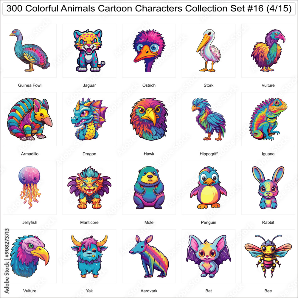 Fototapeta premium Colorful Animals Cartoon Characters Bundle Collection Set of 300 Animals Part 4