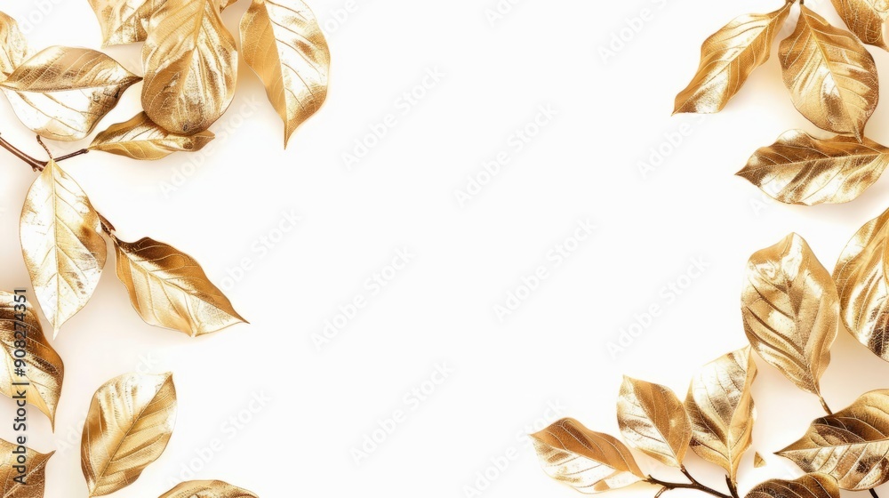 Golden Leaf Frame with White Background 3 Golden Leaf Frame with White Background 3
