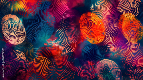 Fototapeta Naklejka Na Ścianę i Meble -  Many different colorful fingerprints background. People diversity concept, identity paint, individuality and friendship, love, together, unique, diverse, community peace